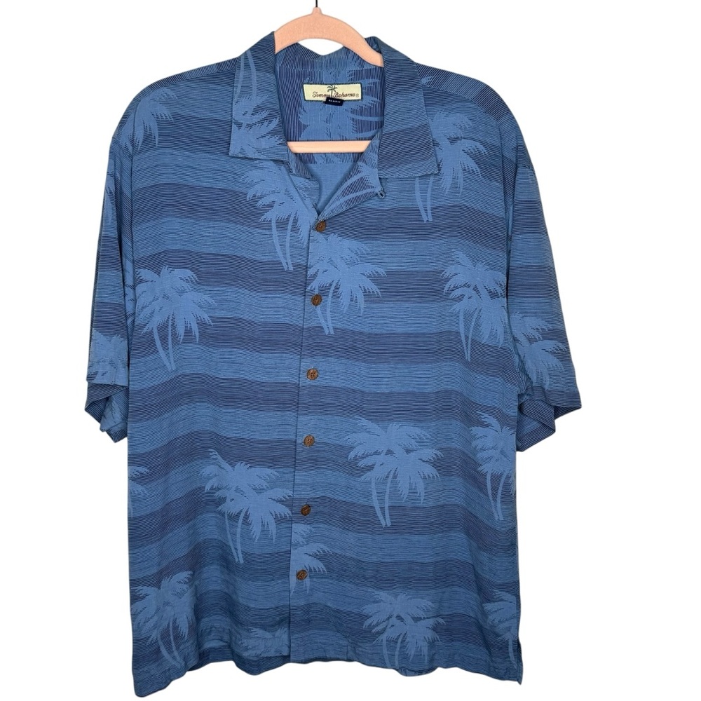 Tommy Bahama Blue Palm Print Casual Shirt Button Down Cruise Resort Size L Large